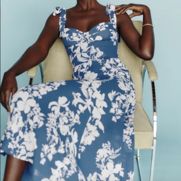 Reformation Nadira Floral Dress In Blue & White, Size 2